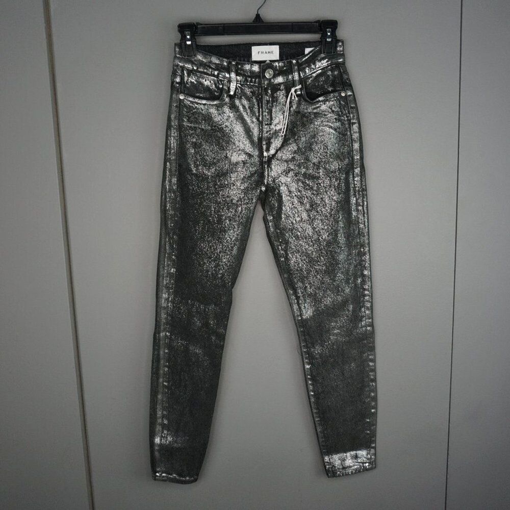 Frame Women's Jeans Le High Skinny Crop Jeans in Coated Chrome Noir size 24